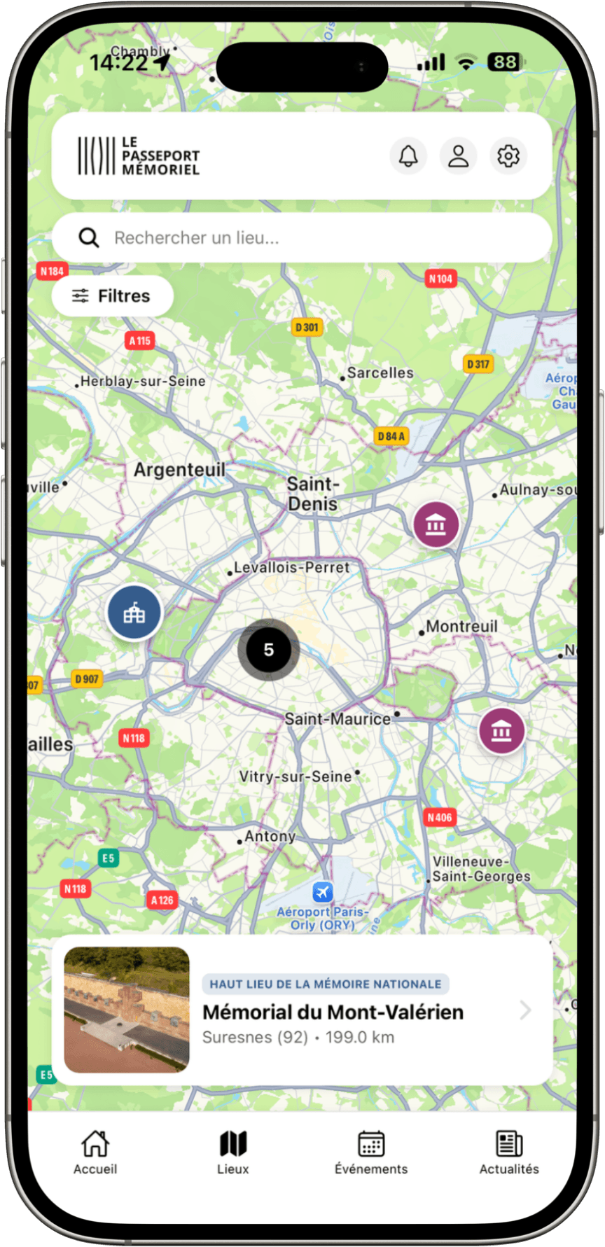 Application Le Passeport mémoriel sur smartphone